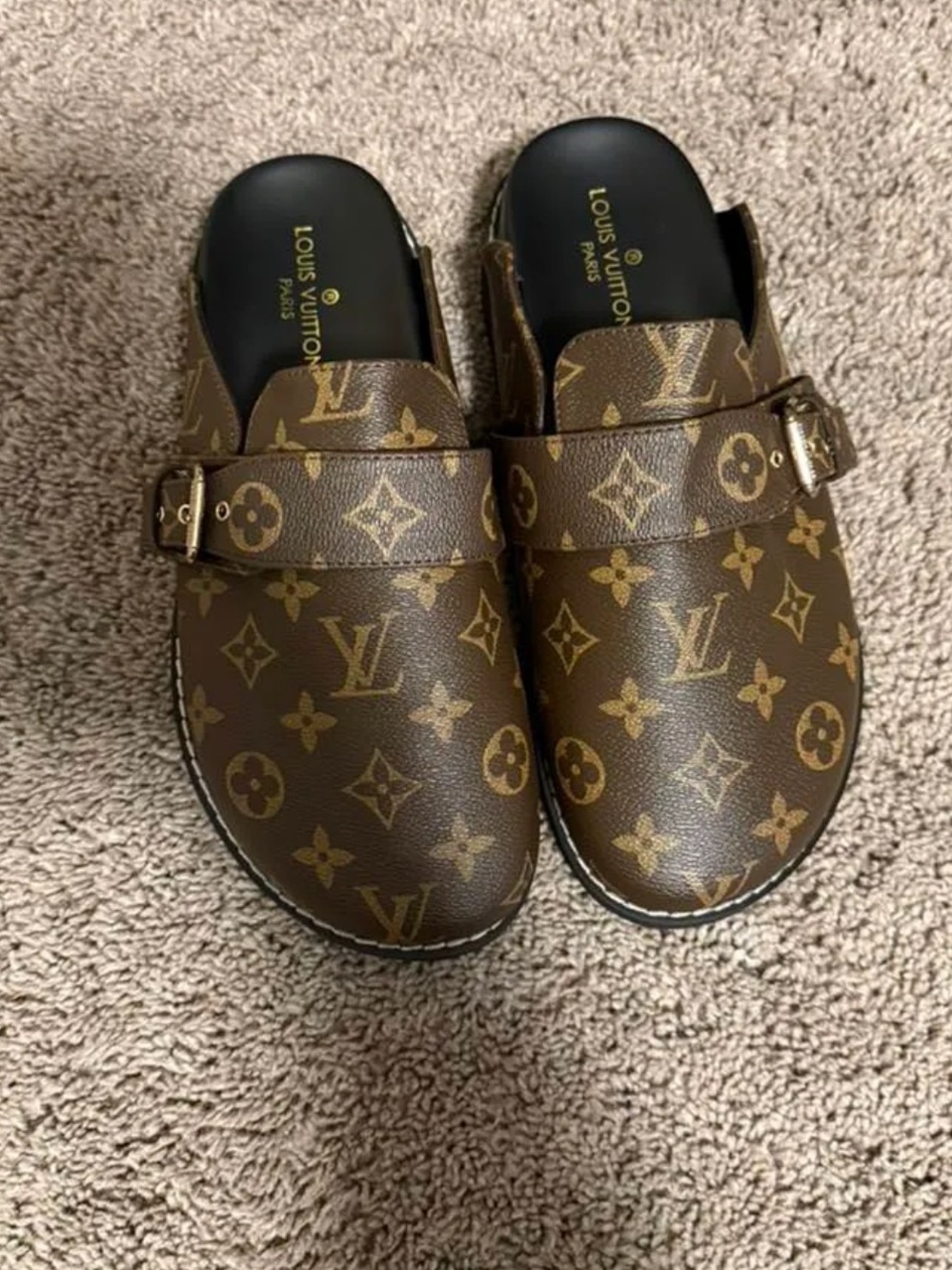 Louis Vuitton Brown Monogram Buckle Slip-On Clogs - Picture 2 of 2